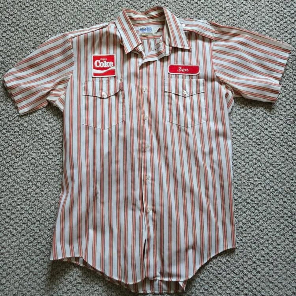 Vintage Coca Cola Red and White Casual Button Down Shirt